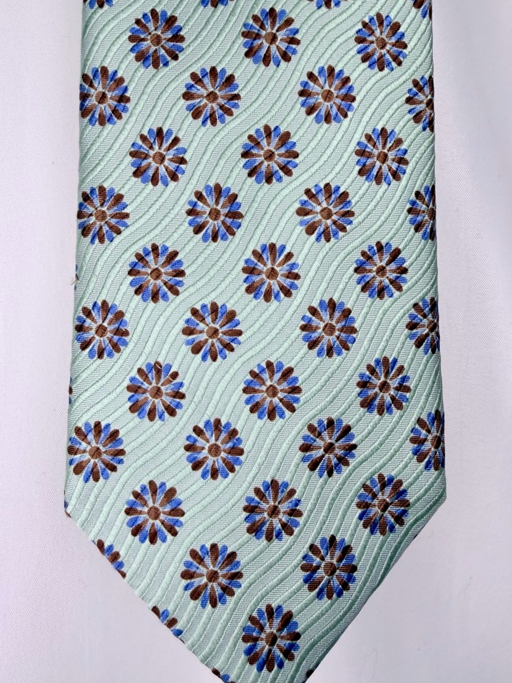 Ermenegildo Zegna Silk Tie Mint Green Blue Brown Floral 3.5” Made Italy